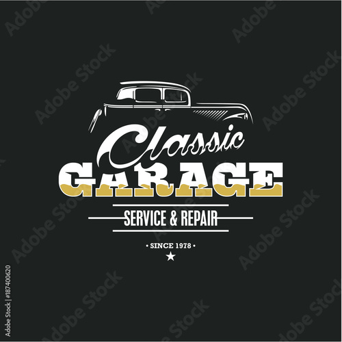 Classic Car Garage, car service, vintage car label