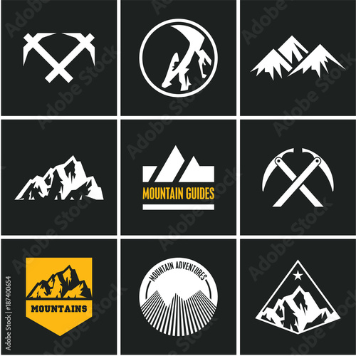 Mountains vector. Climbing. Icons set.