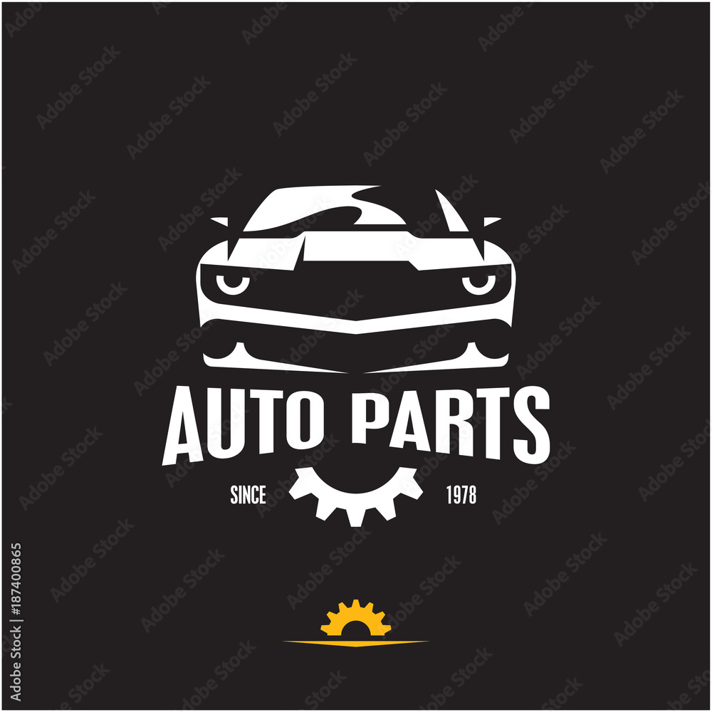 car parts icon, auto parts label, sports car silhouette logo design