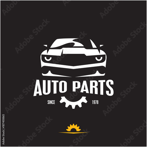 car parts icon, auto parts label, sports car silhouette logo design