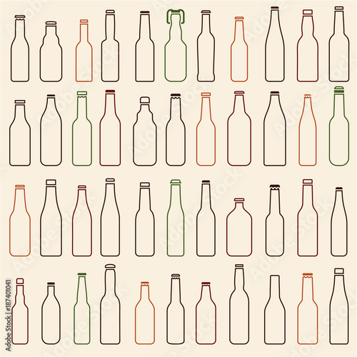 Beer bottles vector collection, different vector forms, line bottles icons