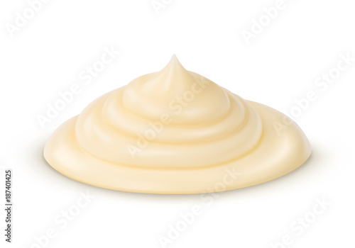 Handful of mayonnaise sauce. Swirl on white background