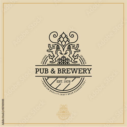 beer label, flat style beer logo, pub and brewery emblem