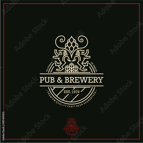 beer label, flat style beer logo, pub and brewery emblem