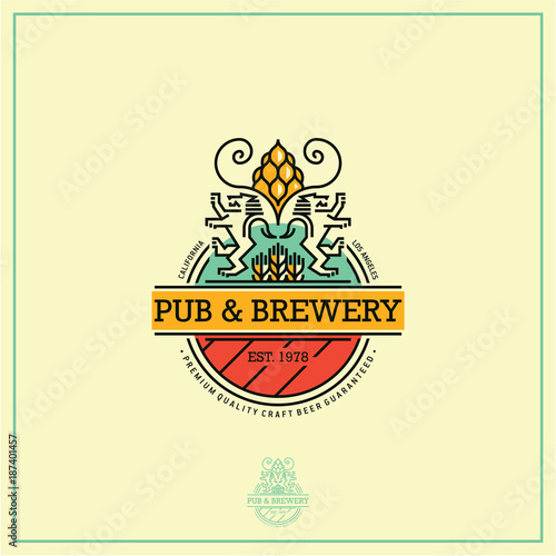 beer label, flat style beer logo, pub and brewery emblem