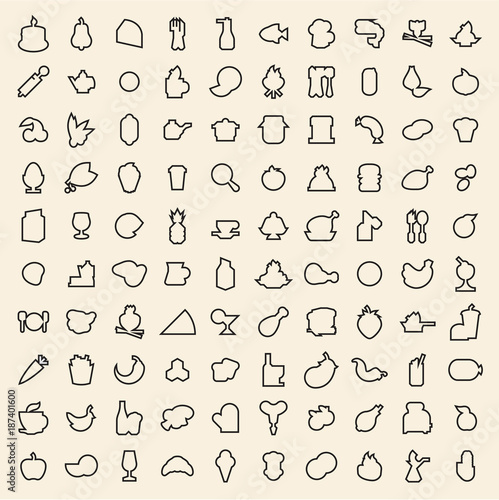 Food icons set. Outline food icons.