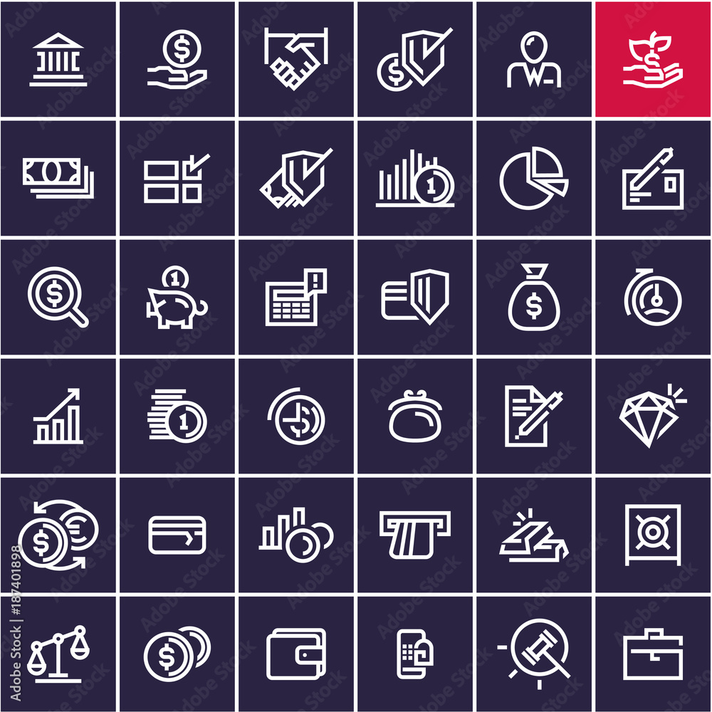 line web icons set, money and finance icons, business