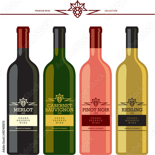 wine bottles and labels set