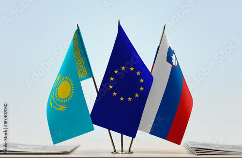 Flags of Kazakhstan European Union and Slovenia