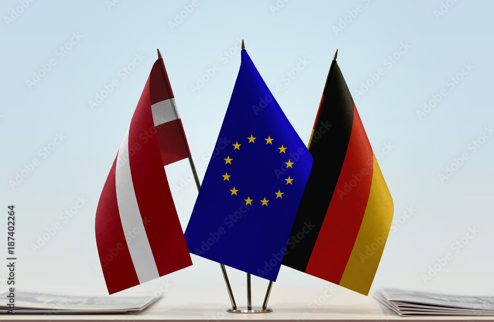 Flags of Latvia European Union and Germany