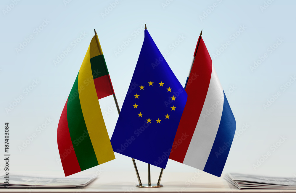 Flags of Lithuania European Union and Netherlands