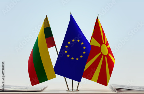 Flags of Lithuania European Union and Macedonia