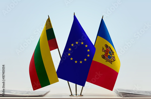 Flags of Lithuania European Union and Moldova