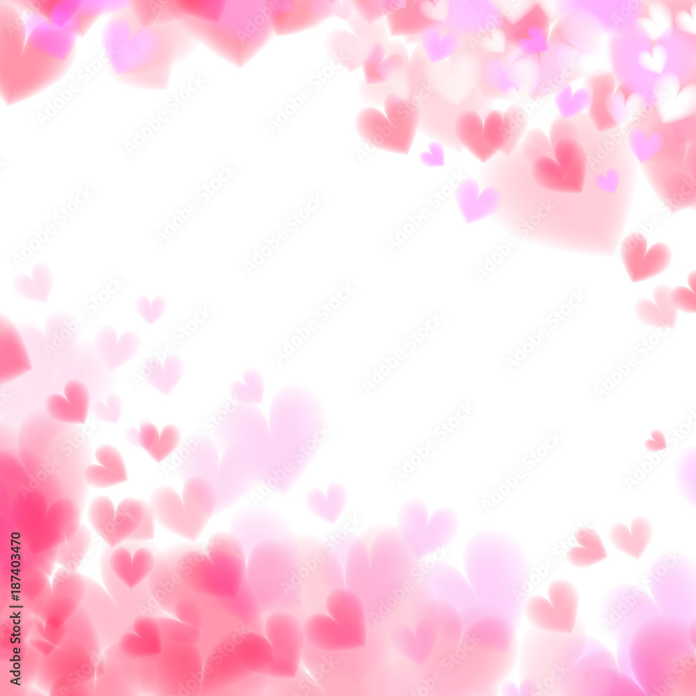 Pink hearts bokeh light Valentine's day background eps 10. Tender backdrop with gradually changing color hearts. Romantic colorful background. Transparent hearts backdrop.
