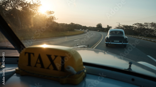 Taxi Sign Inside Of The Car