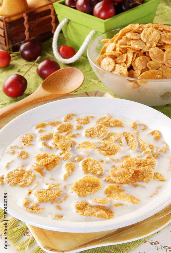 Milk with cereals balls crisp for breakfast    
