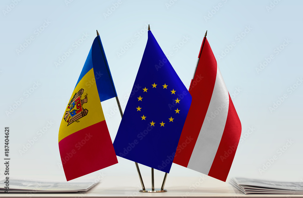Flags of Moldova European Union and Austria