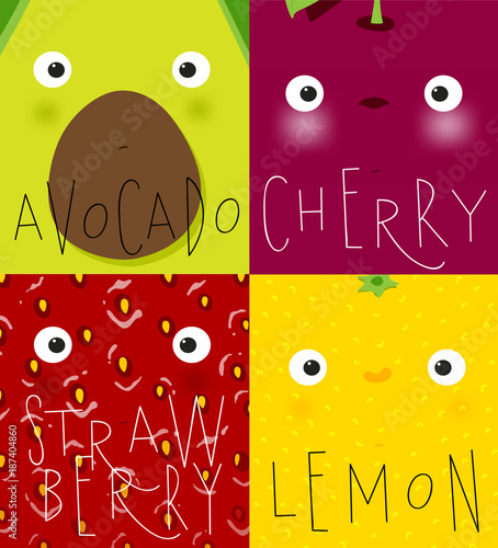 Fruits and vegetables muzzles avocado, cherry