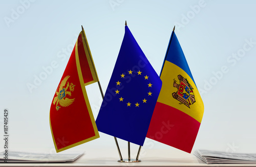 Flags of Montenegro European Union and Moldova