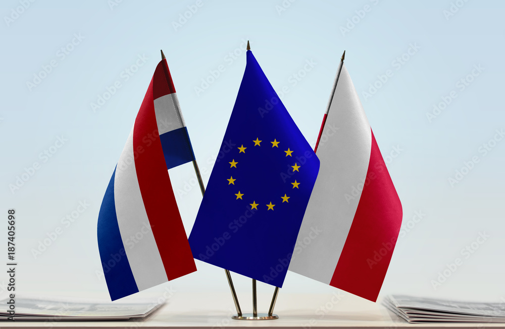 Flags of Netherlands European Union and Poland
