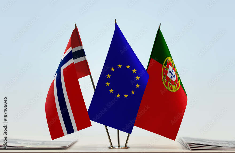 Flags of Norway European Union and Portugal