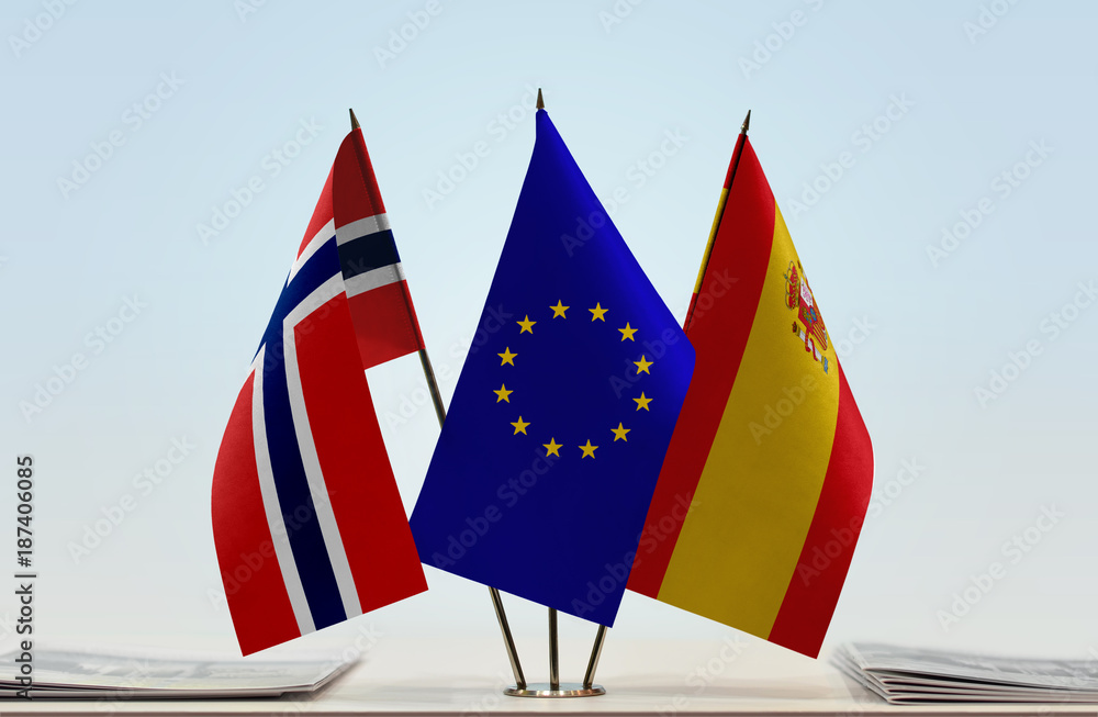 Flags of Norway European Union and Spain