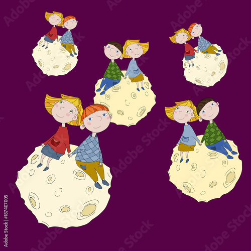 Cute children on the Moon. 
