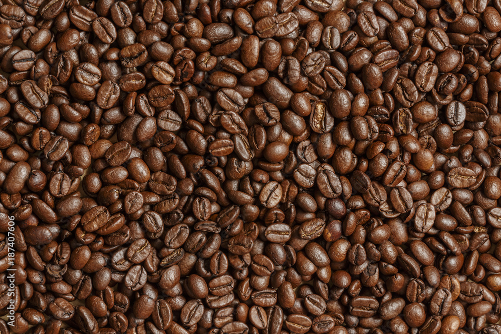 Coffee Beans Pattern Background / Roasted coffee texture studio photography