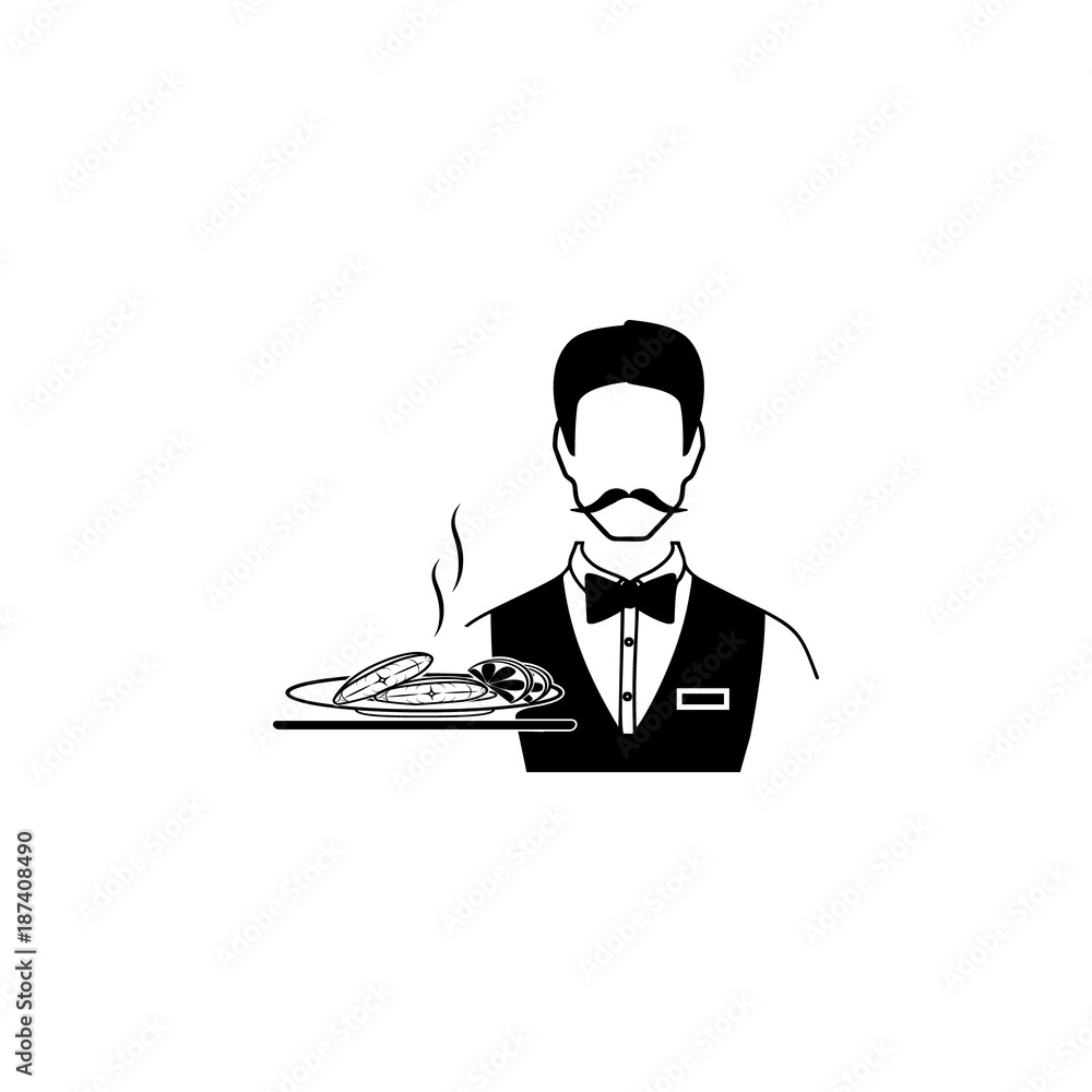 waiter serving halibut icon. Fish and sea products elements. Premium quality graphic design icon. Simple love icon for websites, web design, mobile app, info graphics waiter serving halibut icon. Fish and sea products elements. Premium quality graphic design icon. Simple love icon for websites, web design, mobile app, info graphics