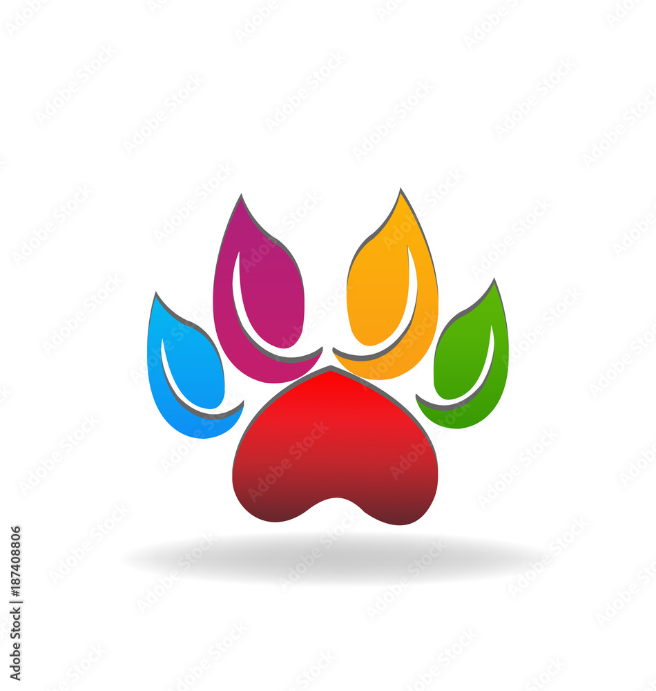 Colorful paw leafs abstract icon
