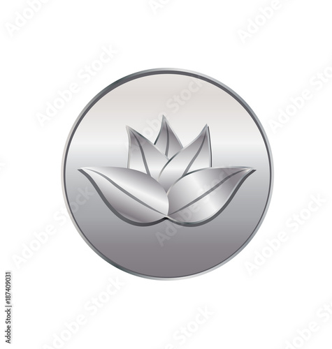 Silver lotus coin icon vector