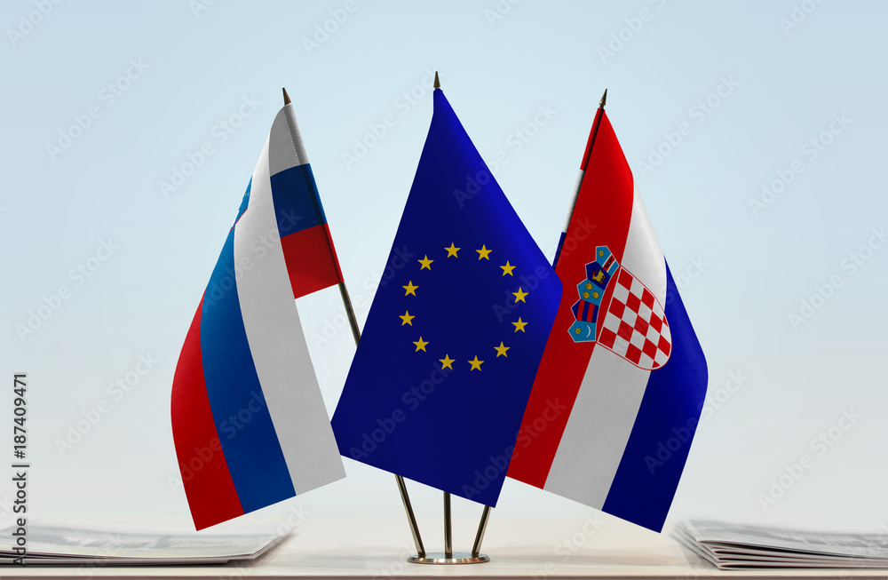 Flags of Slovenia European Union and Croatia