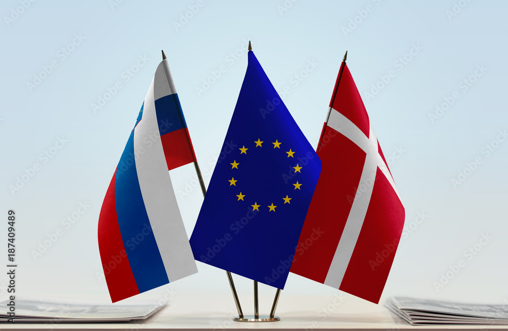 Flags of Slovenia European Union and Denmark