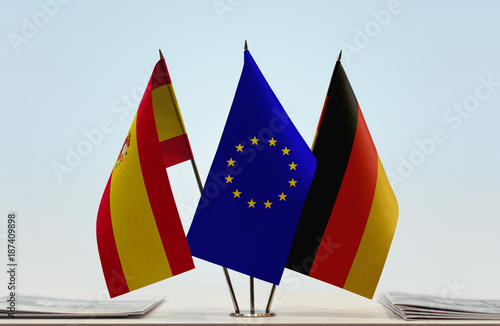 Fototapeta Naklejka Na Ścianę i Meble -  Flags of Spain European Union and Germany