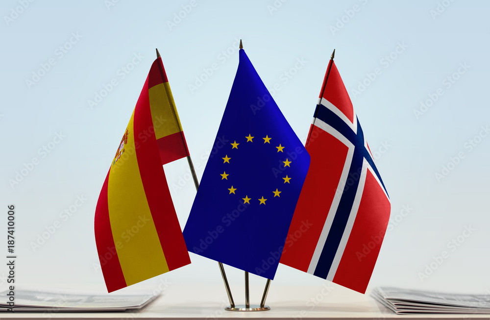 Flags of Spain European Union and Norway
