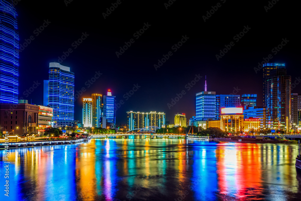 Ningbo city architecture landscape night view Ningbo city architecture landscape night view