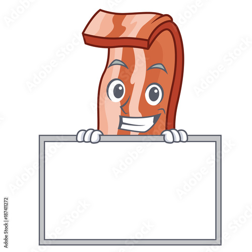 Grinning with board bacon character cartoon style