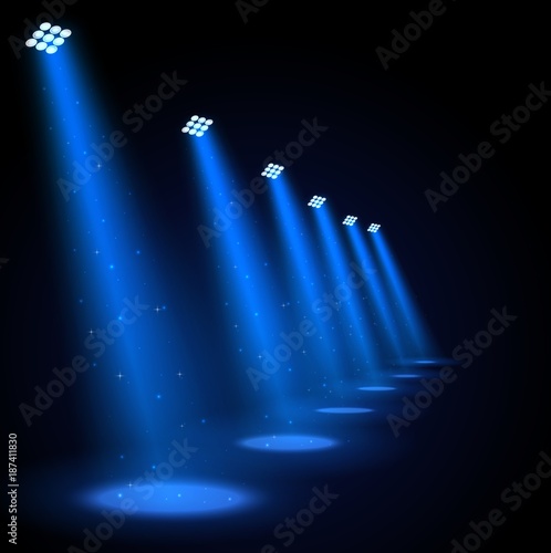Glowing blue spotlights