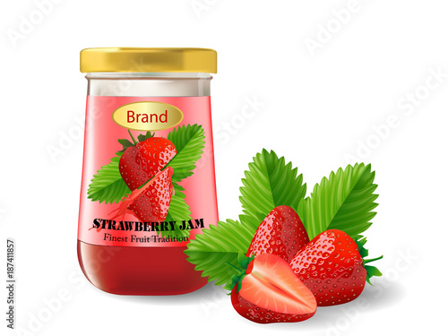 Strawberry jam Packaging isolated on white background, vector illustration.