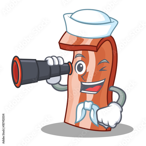 Chef with binocular bacon mascot cartoon style