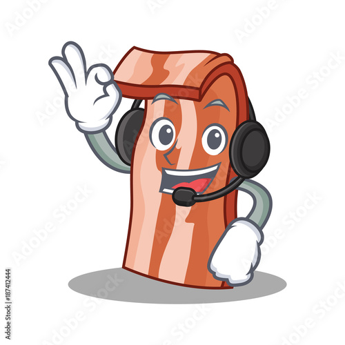 With headphone bacon mascot cartoon style