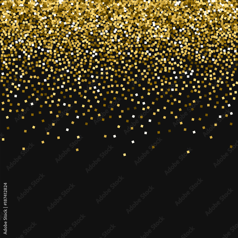 Gold glitter. Scatter top gradient with gold glitter on black background. Alluring Vector illustration.