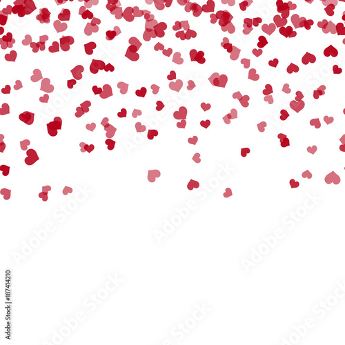 Valentine's greeting card with falling red hearts on white background. Vector