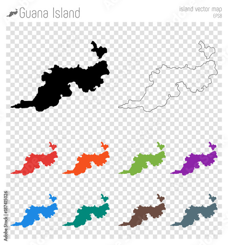 Guana Island high detailed map. Island silhouette icon. Isolated Guana Island black map outline. Vector illustration.