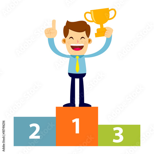 Businessman Standing On Podium As A Winner
