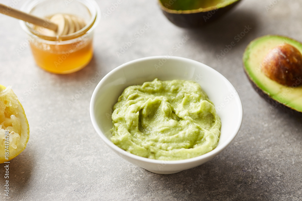 Fresh avocado mask for face treatment. Fresh avocado mask for face treatment.