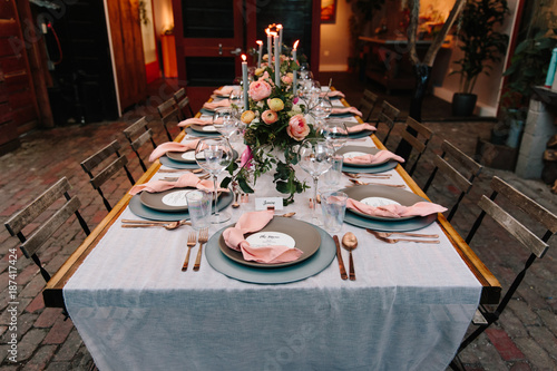 Table set up for pretty wedding or dinner photo