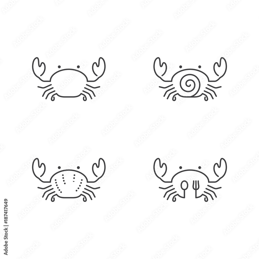 Crab icon outline stroke set design illustration black and white color isolated on white background, vector eps10