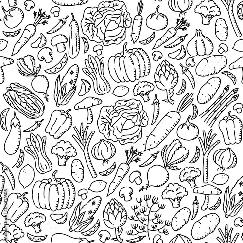 Vegetable pattern background Stationary kids hand drawing set illustration isolated on white background