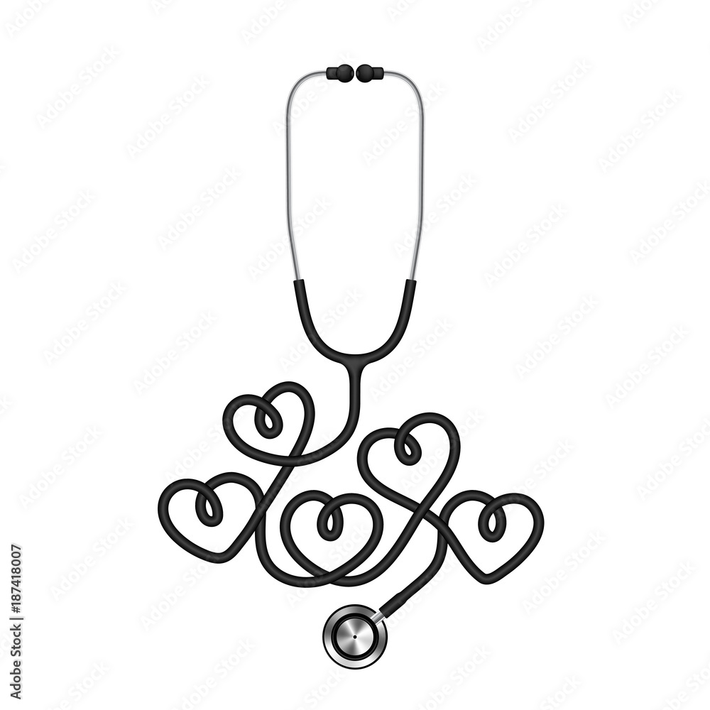 Stethoscope black color and heart sign symbol made from cable isolated ...